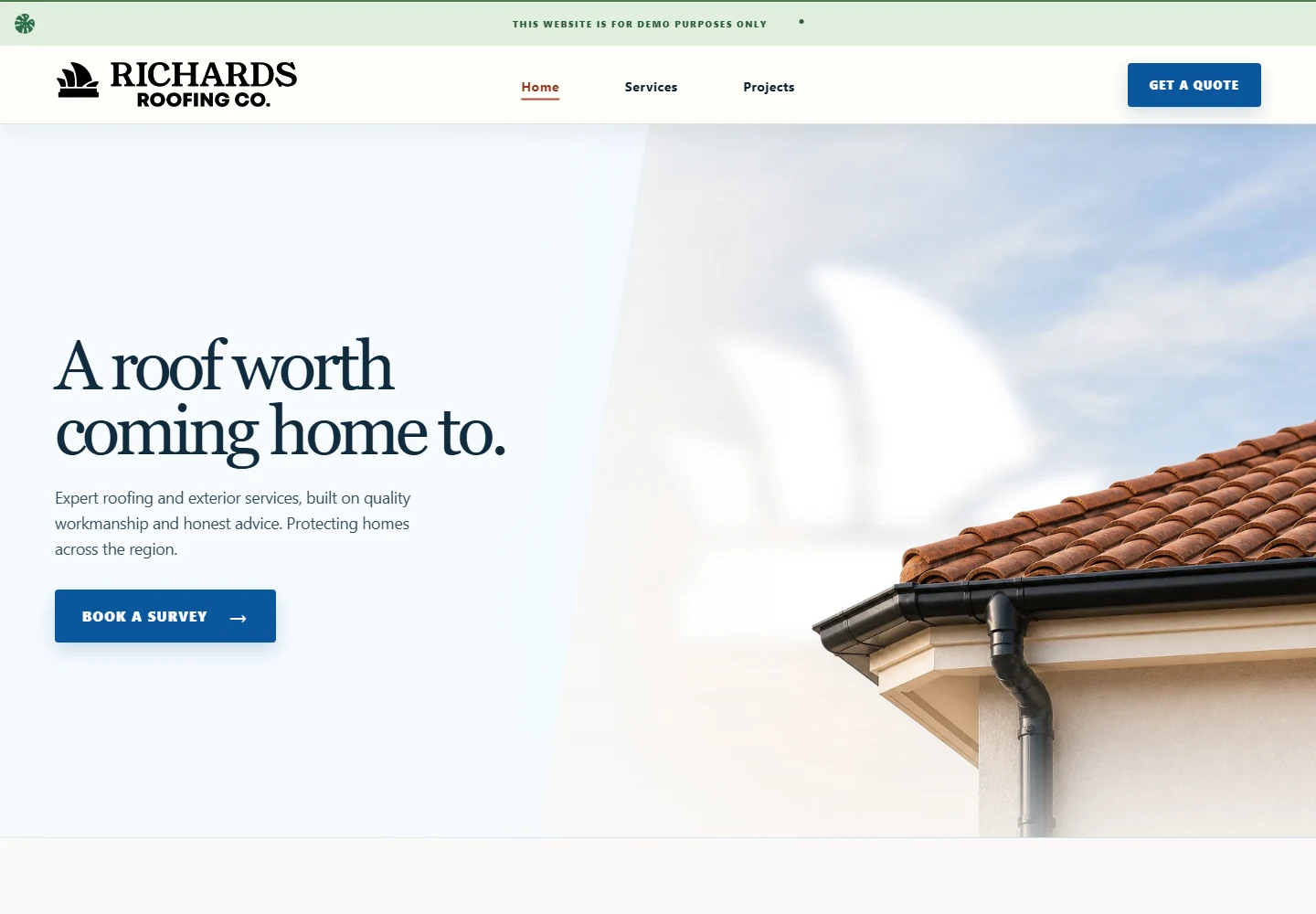 Richards Roofing Co. roofing website preview with roof configurator and quote journey