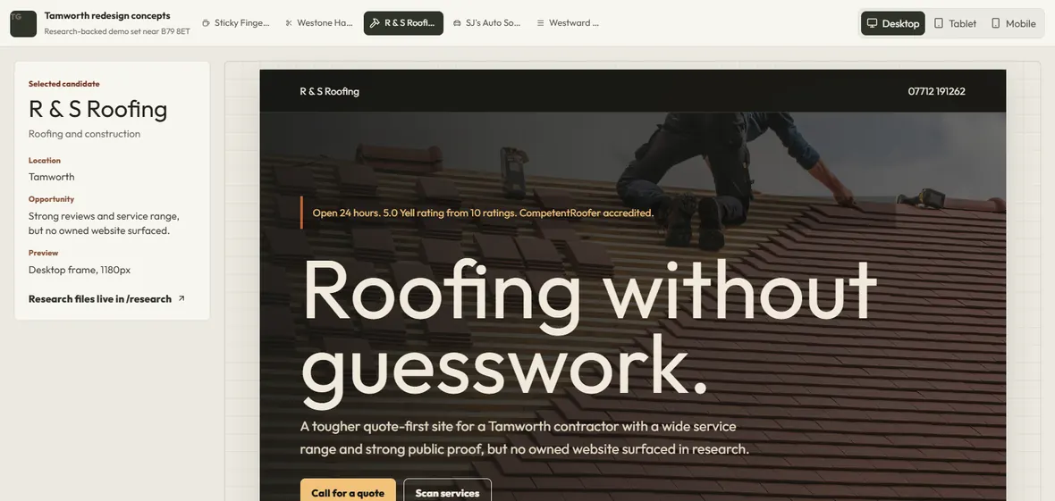 R and S Roofing website preview