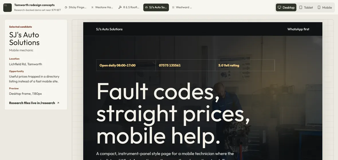 SJ's Auto Solutions website preview
