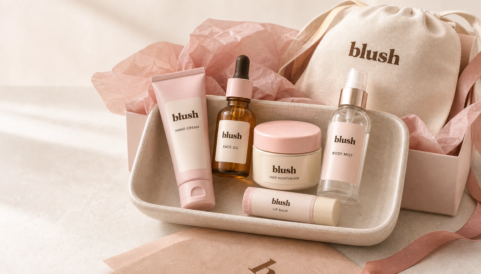 Blush Routine Set arranged with gift packaging