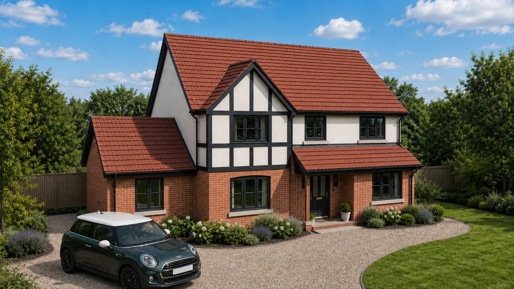 A brick house with a red tiled roof — your house, before
