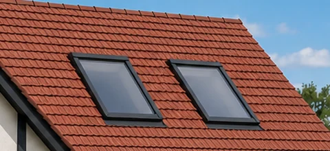 Skylights installed in a pitched tiled roof