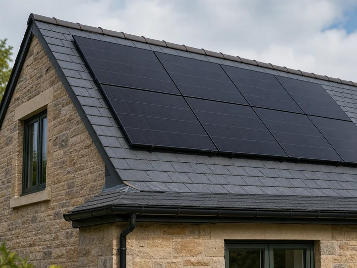 Solar panels fitted to a slate roof