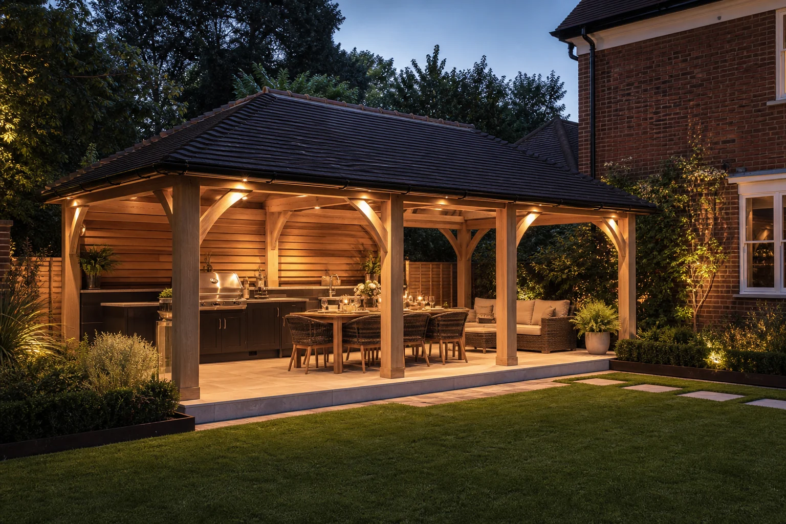 Completed oak garden pavilion in Windsor, Berkshire